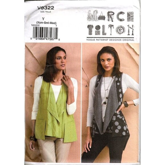 Vogue V9322 Misses XS to M Marcy Tilton Vests Uncut Sewing Pattern Uncut - Picture 1 of 2